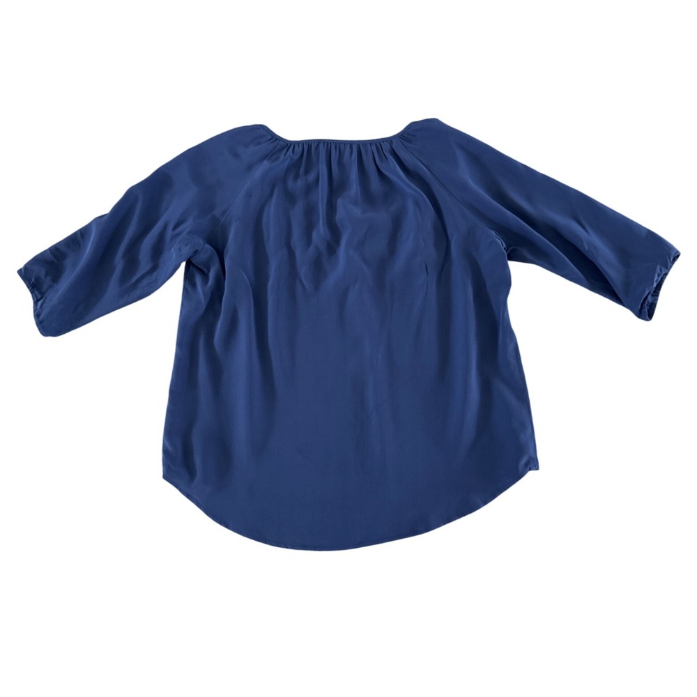 Aaron Ashe 100% Silk Tie Neck Top Women's Small‎ Blue 3/4 Sleeve Blouse - Picture 8 of 8